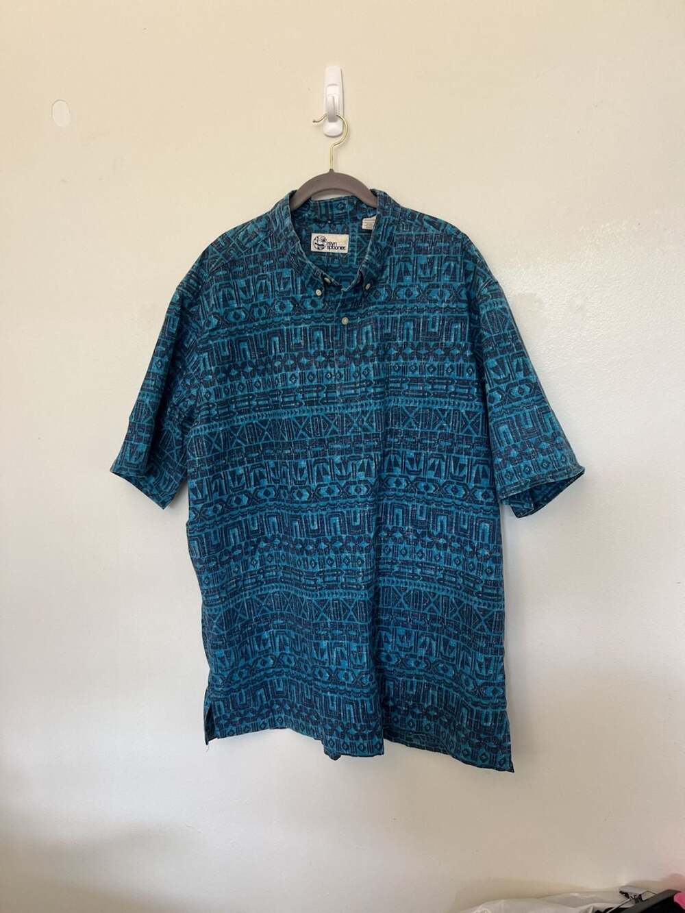Reyn Spooner Hawaiian Shirt Size 3XL Blue Geometric Tapa Print Popover